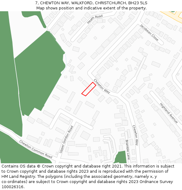 7, CHEWTON WAY, WALKFORD, CHRISTCHURCH, BH23 5LS: Location map and indicative extent of plot