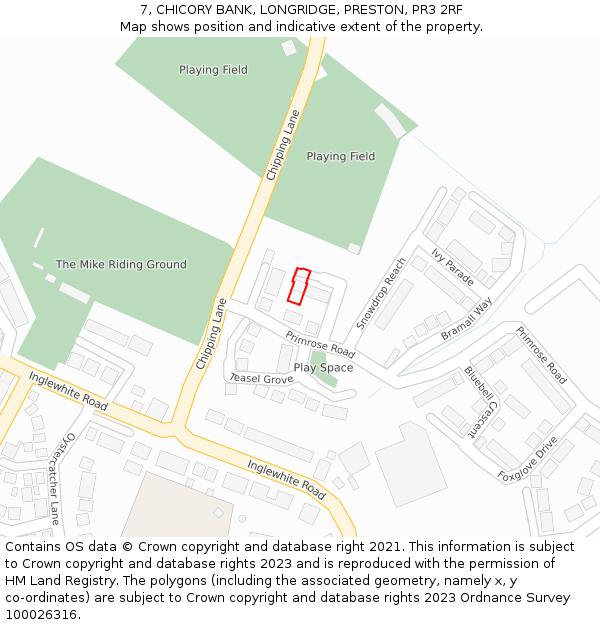 7, CHICORY BANK, LONGRIDGE, PRESTON, PR3 2RF: Location map and indicative extent of plot