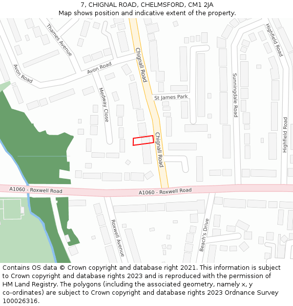 7, CHIGNAL ROAD, CHELMSFORD, CM1 2JA: Location map and indicative extent of plot