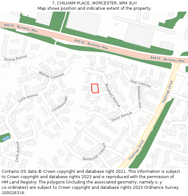 7, CHILHAM PLACE, WORCESTER, WR4 0LH: Location map and indicative extent of plot