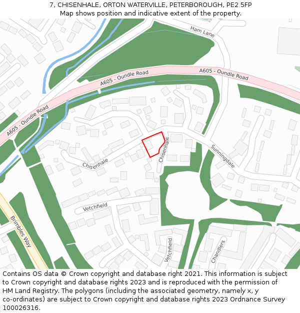 7, CHISENHALE, ORTON WATERVILLE, PETERBOROUGH, PE2 5FP: Location map and indicative extent of plot