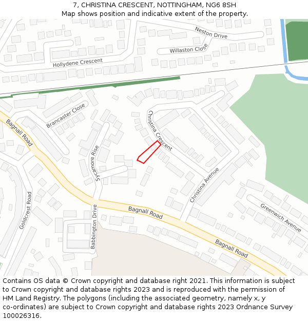 7, CHRISTINA CRESCENT, NOTTINGHAM, NG6 8SH: Location map and indicative extent of plot