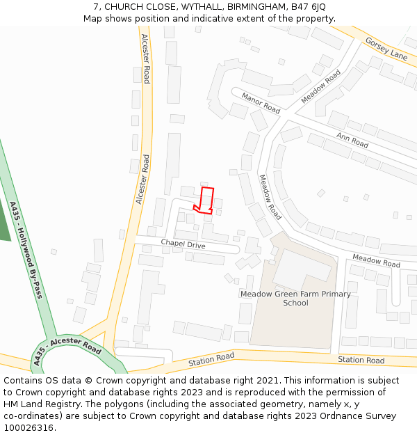 7, CHURCH CLOSE, WYTHALL, BIRMINGHAM, B47 6JQ: Location map and indicative extent of plot
