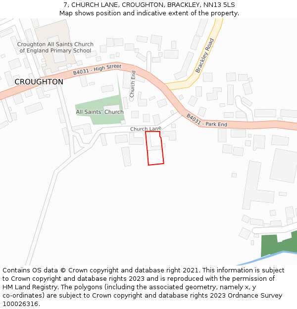 7, CHURCH LANE, CROUGHTON, BRACKLEY, NN13 5LS: Location map and indicative extent of plot
