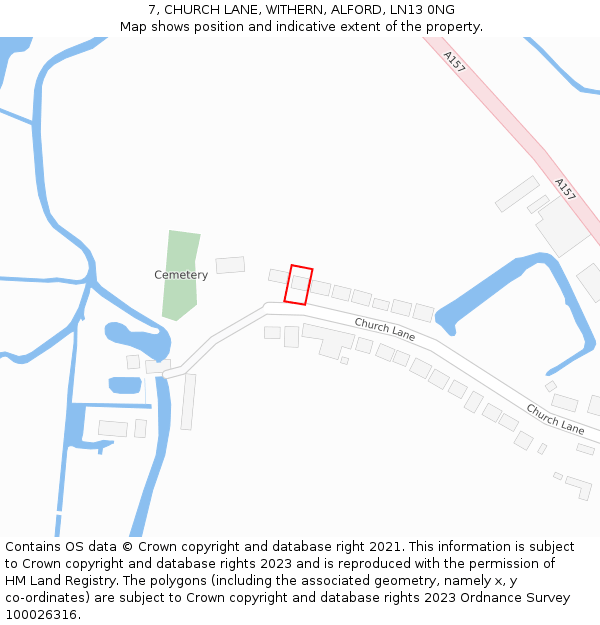 7, CHURCH LANE, WITHERN, ALFORD, LN13 0NG: Location map and indicative extent of plot