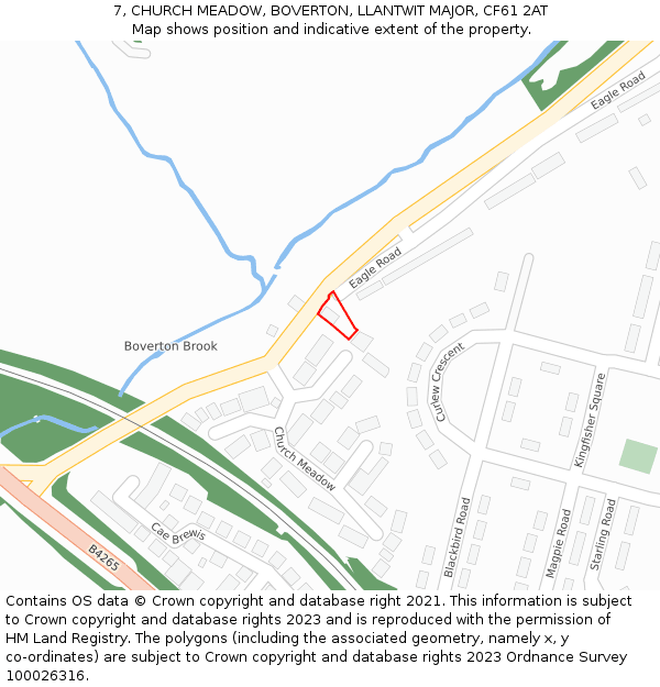 7, CHURCH MEADOW, BOVERTON, LLANTWIT MAJOR, CF61 2AT: Location map and indicative extent of plot