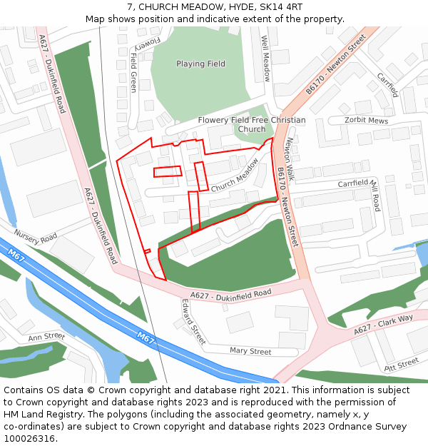 7, CHURCH MEADOW, HYDE, SK14 4RT: Location map and indicative extent of plot