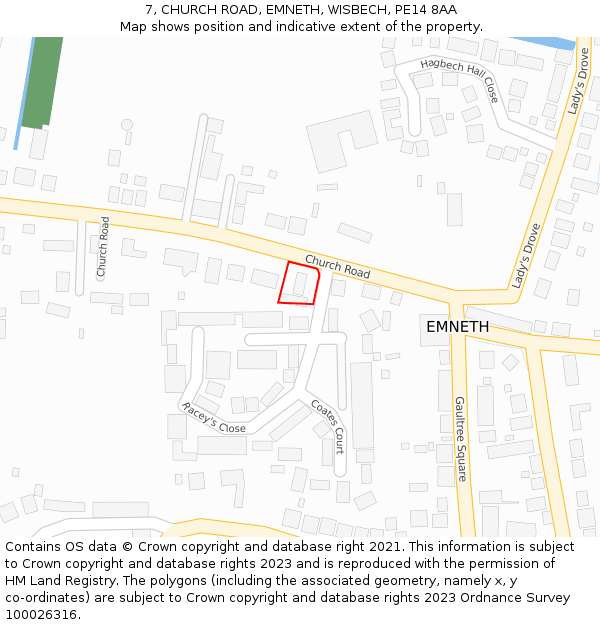 7, CHURCH ROAD, EMNETH, WISBECH, PE14 8AA: Location map and indicative extent of plot