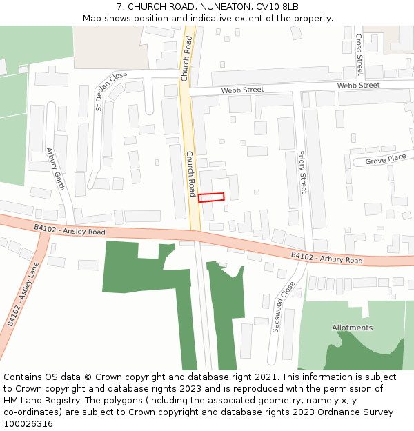 7, CHURCH ROAD, NUNEATON, CV10 8LB: Location map and indicative extent of plot