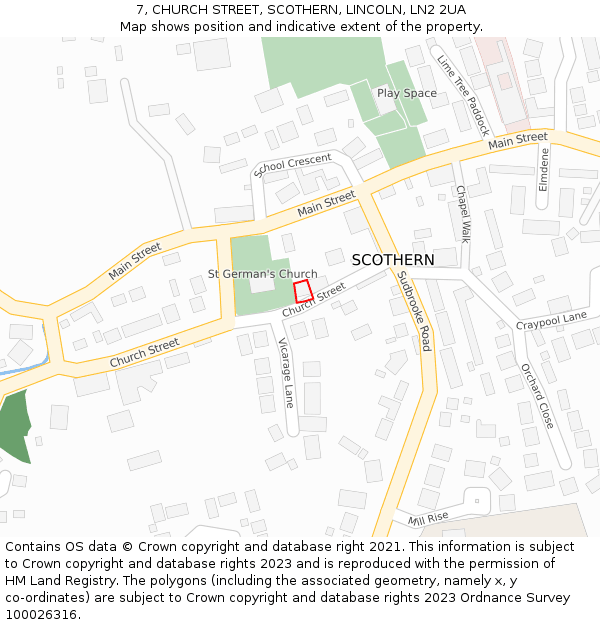 7, CHURCH STREET, SCOTHERN, LINCOLN, LN2 2UA: Location map and indicative extent of plot