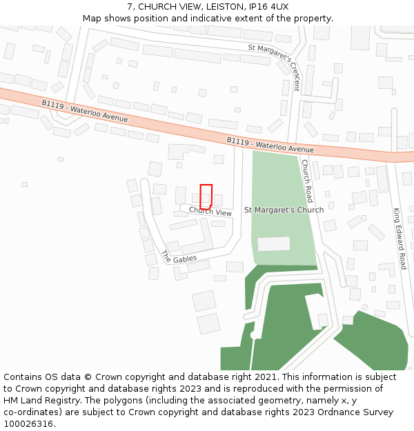 7, CHURCH VIEW, LEISTON, IP16 4UX: Location map and indicative extent of plot