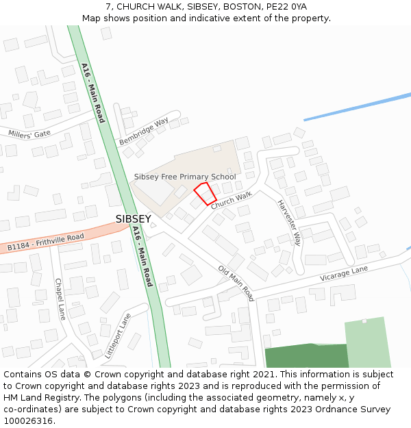 7, CHURCH WALK, SIBSEY, BOSTON, PE22 0YA: Location map and indicative extent of plot