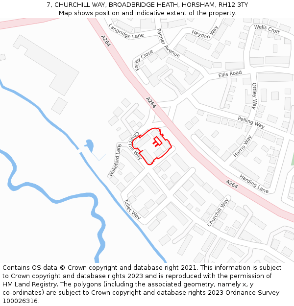 7, CHURCHILL WAY, BROADBRIDGE HEATH, HORSHAM, RH12 3TY: Location map and indicative extent of plot