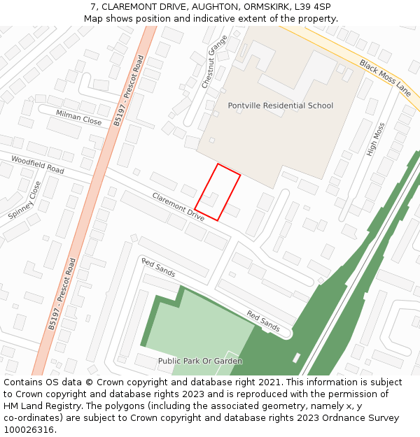 7, CLAREMONT DRIVE, AUGHTON, ORMSKIRK, L39 4SP: Location map and indicative extent of plot