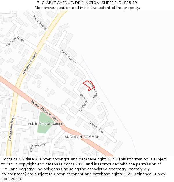 7, CLARKE AVENUE, DINNINGTON, SHEFFIELD, S25 3PJ: Location map and indicative extent of plot