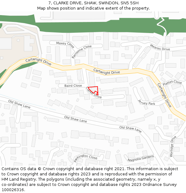 7, CLARKE DRIVE, SHAW, SWINDON, SN5 5SH: Location map and indicative extent of plot