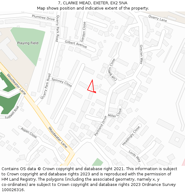 7, CLARKE MEAD, EXETER, EX2 5NA: Location map and indicative extent of plot