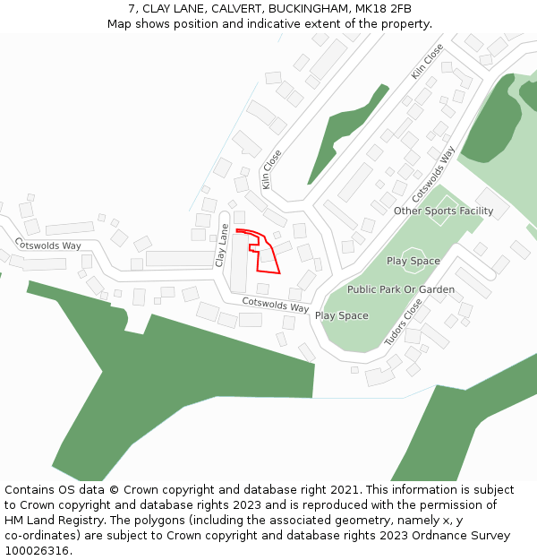 7, CLAY LANE, CALVERT, BUCKINGHAM, MK18 2FB: Location map and indicative extent of plot
