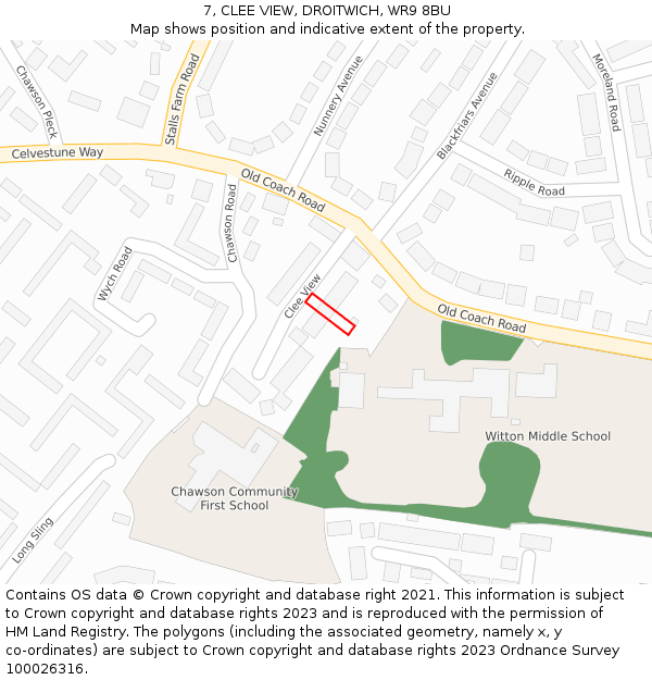 7, CLEE VIEW, DROITWICH, WR9 8BU: Location map and indicative extent of plot