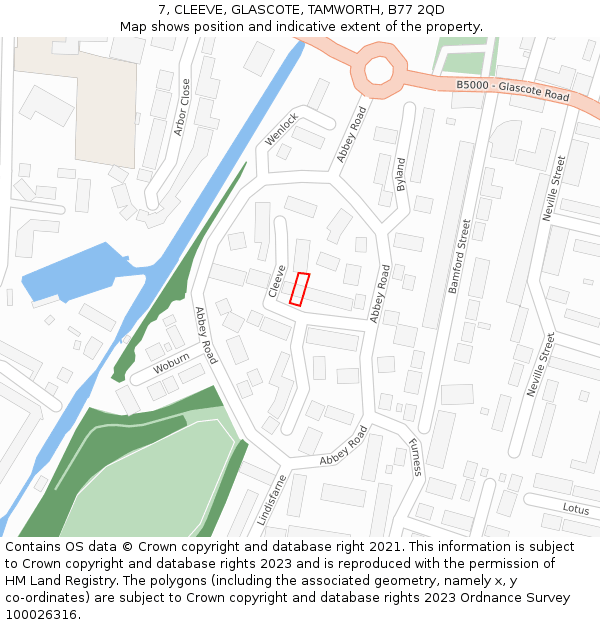 7, CLEEVE, GLASCOTE, TAMWORTH, B77 2QD: Location map and indicative extent of plot