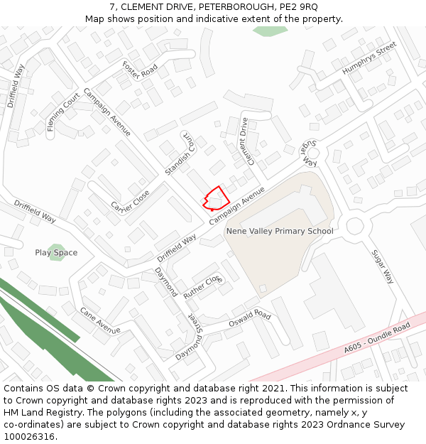 7, CLEMENT DRIVE, PETERBOROUGH, PE2 9RQ: Location map and indicative extent of plot