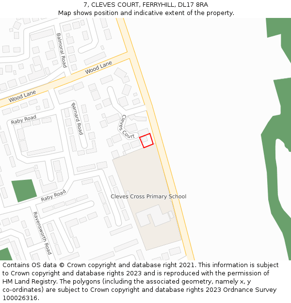 7, CLEVES COURT, FERRYHILL, DL17 8RA: Location map and indicative extent of plot