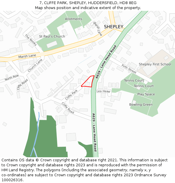 7, CLIFFE PARK, SHEPLEY, HUDDERSFIELD, HD8 8EG: Location map and indicative extent of plot