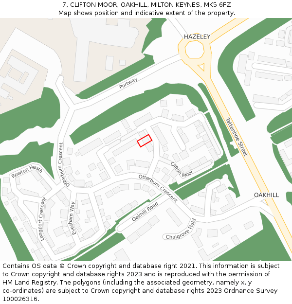 7, CLIFTON MOOR, OAKHILL, MILTON KEYNES, MK5 6FZ: Location map and indicative extent of plot