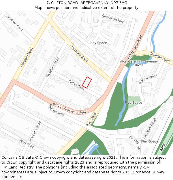 7, CLIFTON ROAD, ABERGAVENNY, NP7 6AG: Location map and indicative extent of plot