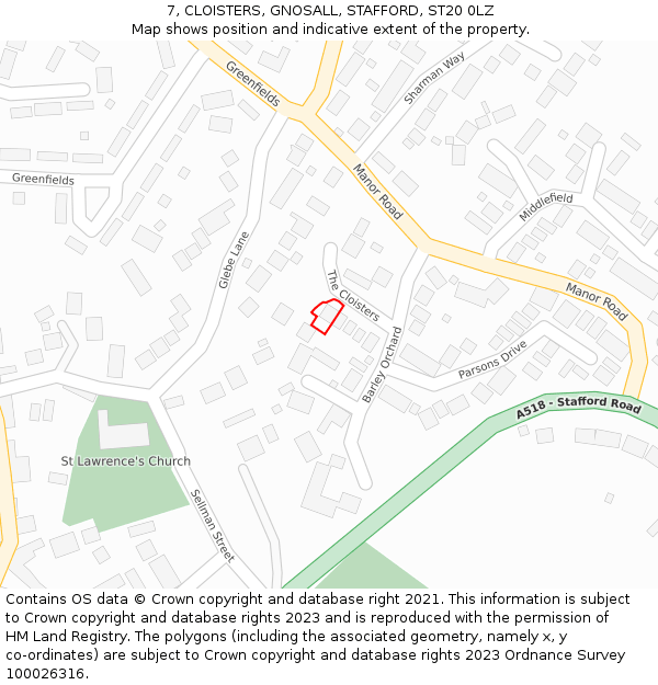 7, CLOISTERS, GNOSALL, STAFFORD, ST20 0LZ: Location map and indicative extent of plot