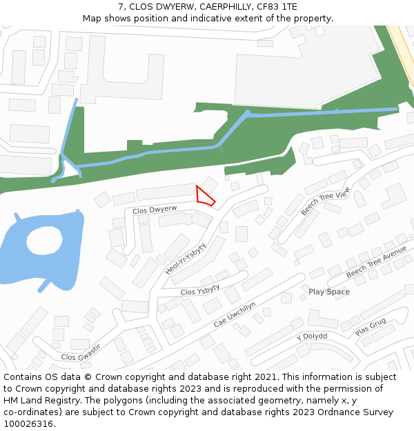 7, CLOS DWYERW, CAERPHILLY, CF83 1TE: Location map and indicative extent of plot