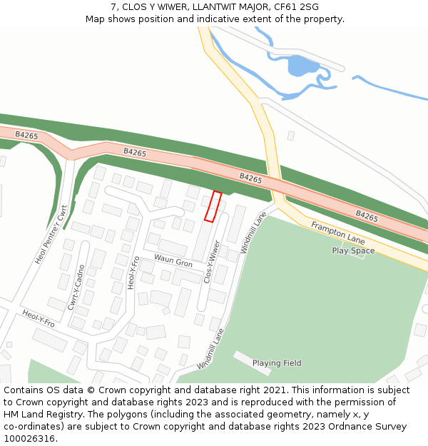 7, CLOS Y WIWER, LLANTWIT MAJOR, CF61 2SG: Location map and indicative extent of plot