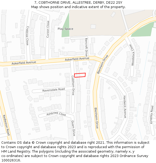 7, COBTHORNE DRIVE, ALLESTREE, DERBY, DE22 2SY: Location map and indicative extent of plot