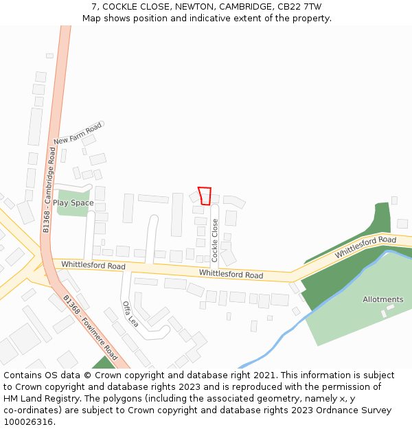 7, COCKLE CLOSE, NEWTON, CAMBRIDGE, CB22 7TW: Location map and indicative extent of plot