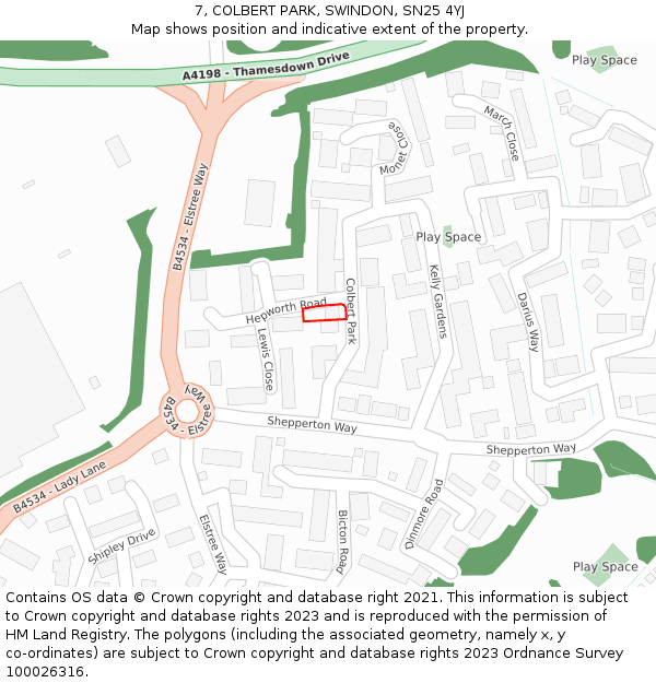 7, COLBERT PARK, SWINDON, SN25 4YJ: Location map and indicative extent of plot