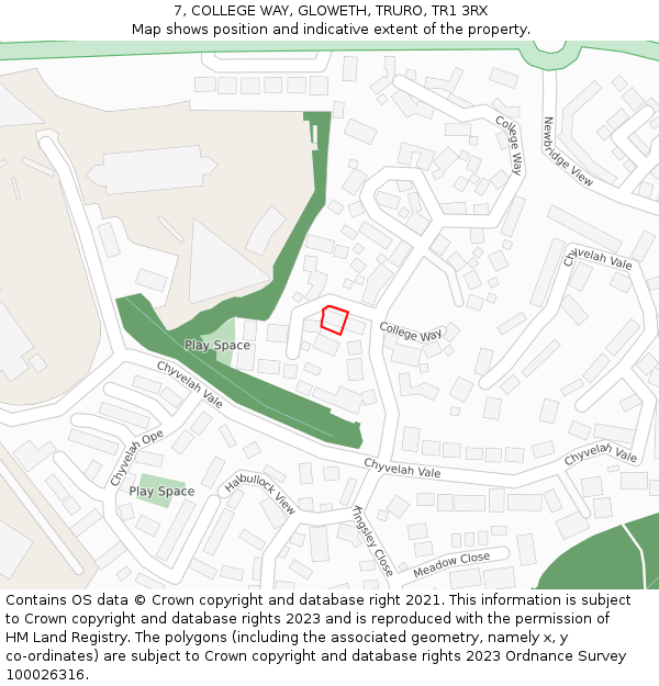 7, COLLEGE WAY, GLOWETH, TRURO, TR1 3RX: Location map and indicative extent of plot