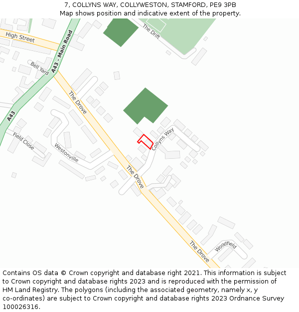 7, COLLYNS WAY, COLLYWESTON, STAMFORD, PE9 3PB: Location map and indicative extent of plot