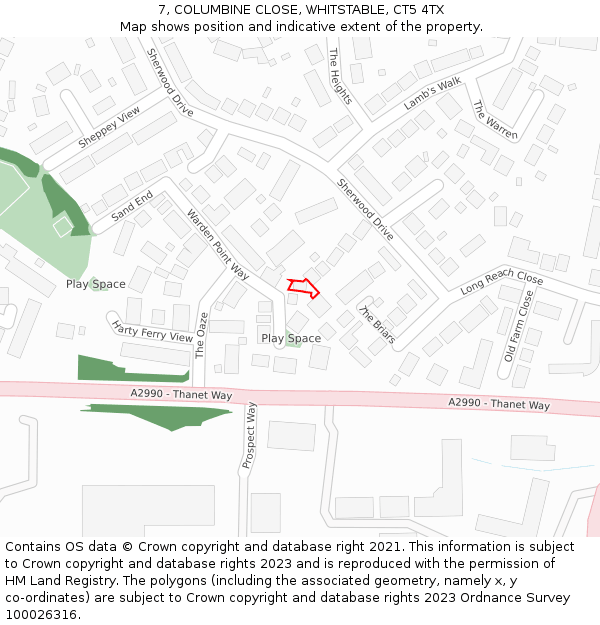 7, COLUMBINE CLOSE, WHITSTABLE, CT5 4TX: Location map and indicative extent of plot