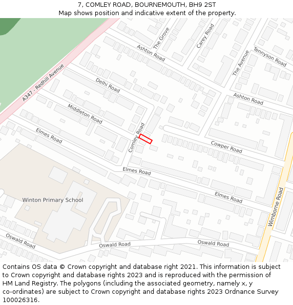 7, COMLEY ROAD, BOURNEMOUTH, BH9 2ST: Location map and indicative extent of plot