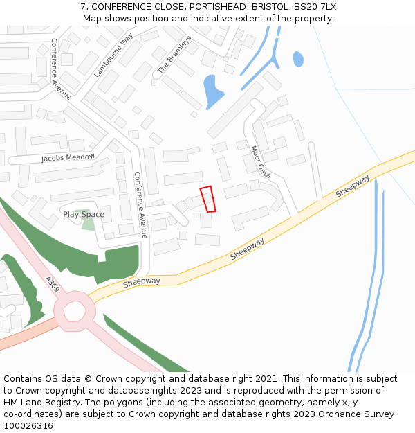 7, CONFERENCE CLOSE, PORTISHEAD, BRISTOL, BS20 7LX: Location map and indicative extent of plot