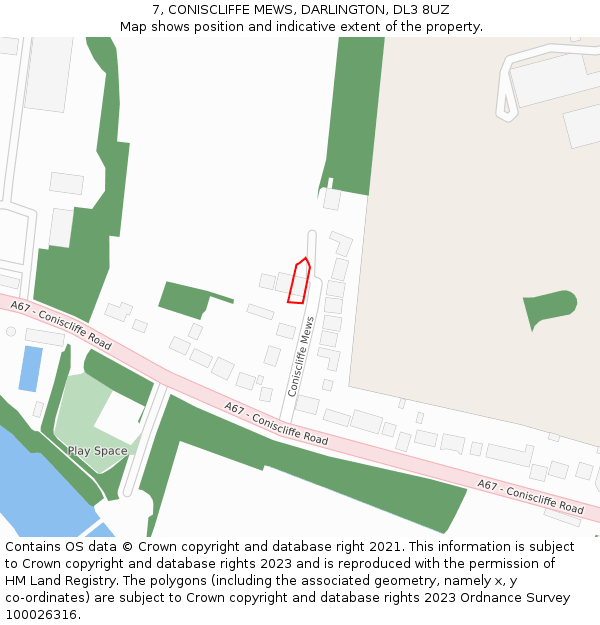 7, CONISCLIFFE MEWS, DARLINGTON, DL3 8UZ: Location map and indicative extent of plot