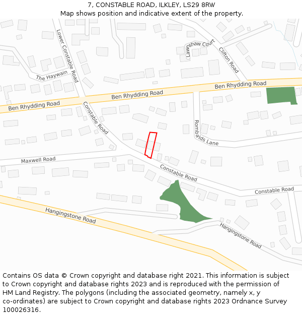 7, CONSTABLE ROAD, ILKLEY, LS29 8RW: Location map and indicative extent of plot