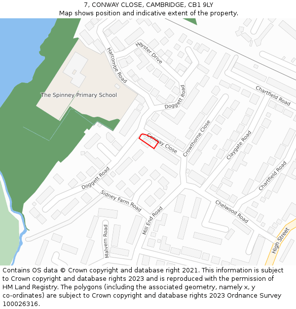 7, CONWAY CLOSE, CAMBRIDGE, CB1 9LY: Location map and indicative extent of plot