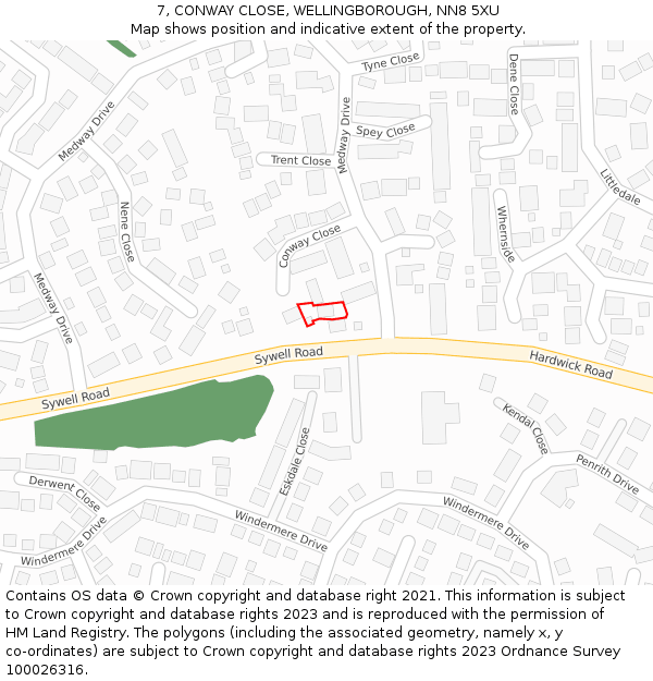 7, CONWAY CLOSE, WELLINGBOROUGH, NN8 5XU: Location map and indicative extent of plot