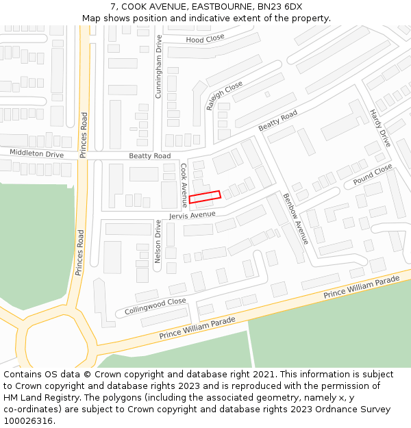 7, COOK AVENUE, EASTBOURNE, BN23 6DX: Location map and indicative extent of plot