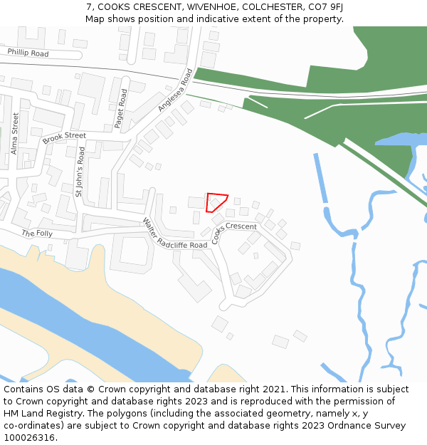 7, COOKS CRESCENT, WIVENHOE, COLCHESTER, CO7 9FJ: Location map and indicative extent of plot