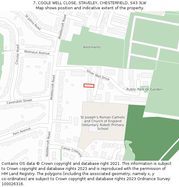 7, COOLE WELL CLOSE, STAVELEY, CHESTERFIELD, S43 3LW: Location map and indicative extent of plot