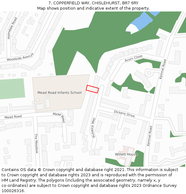 7, COPPERFIELD WAY, CHISLEHURST, BR7 6RY: Location map and indicative extent of plot