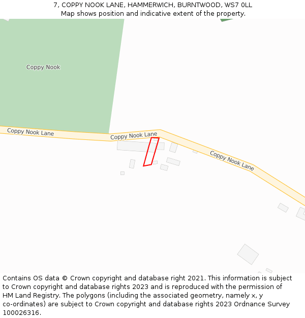 7, COPPY NOOK LANE, HAMMERWICH, BURNTWOOD, WS7 0LL: Location map and indicative extent of plot
