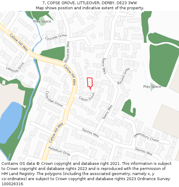 7, COPSE GROVE, LITTLEOVER, DERBY, DE23 3WW: Location map and indicative extent of plot